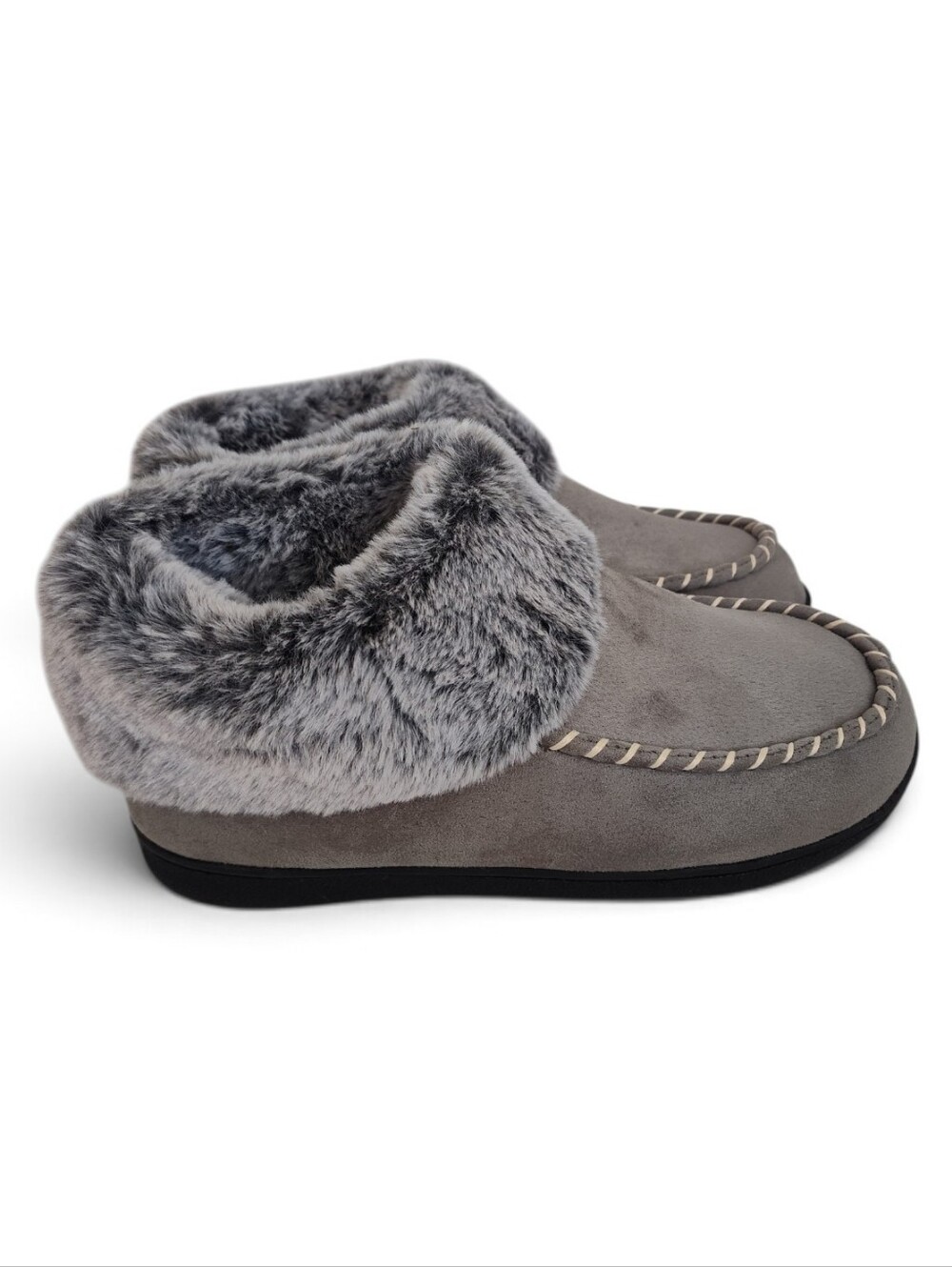 Vonmay Women's Bootie Slippers Size 8 Gray Slip on Cozy Faux Fur Lined